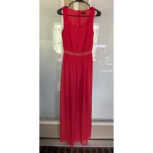 Jessica Simpson Red Spring Summer Chiffon Long Sleeveless Dress Size S